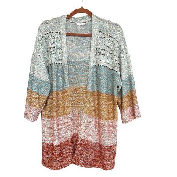 Maurices Cardigan Sweater Womens Large Multicolor Open Knit Boho Striped Acrylic - Picture 1 of 8